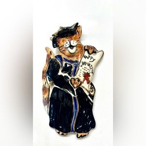 Blue Sky Happy Graduation Cat Tiger Cap Gown Heather Goldminc Wall Plaque Tassel